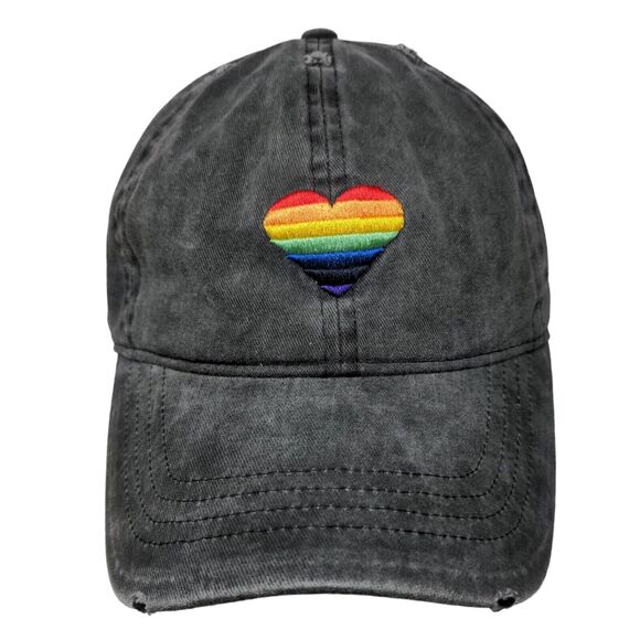 Pride Rainbow Heart Slideback Hat Gray OSFM Embroidered David And Young - Picture 1 of 7